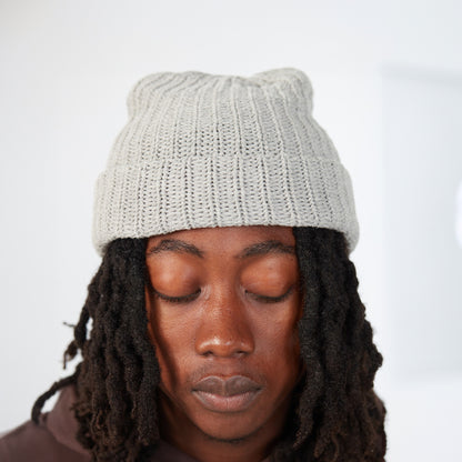 Double Cuff Large Knit Beanie (Stone)