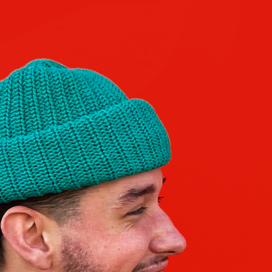 Double Cuff Large Knit Beanie (Jungle Teal)