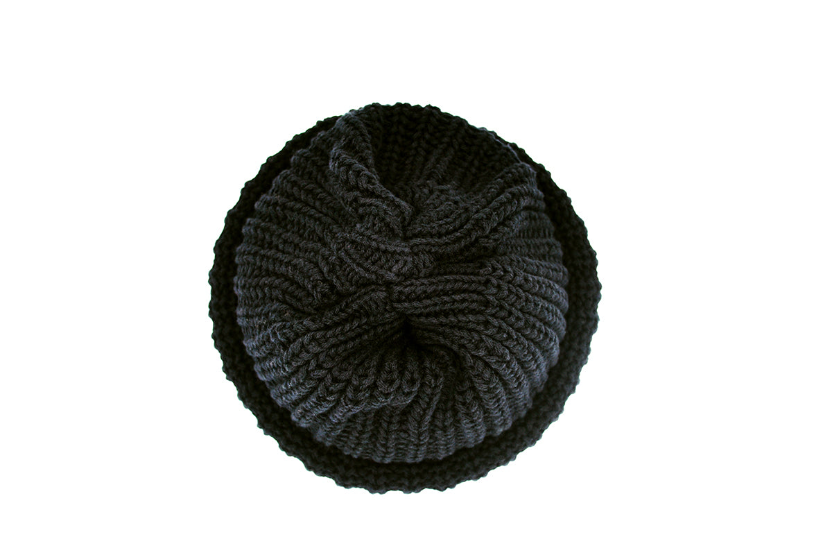 Double Cuff Large Knit Beanie (Noir)