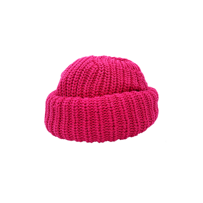 Double Cuff Large Knit Beanie (Magenta Pink)